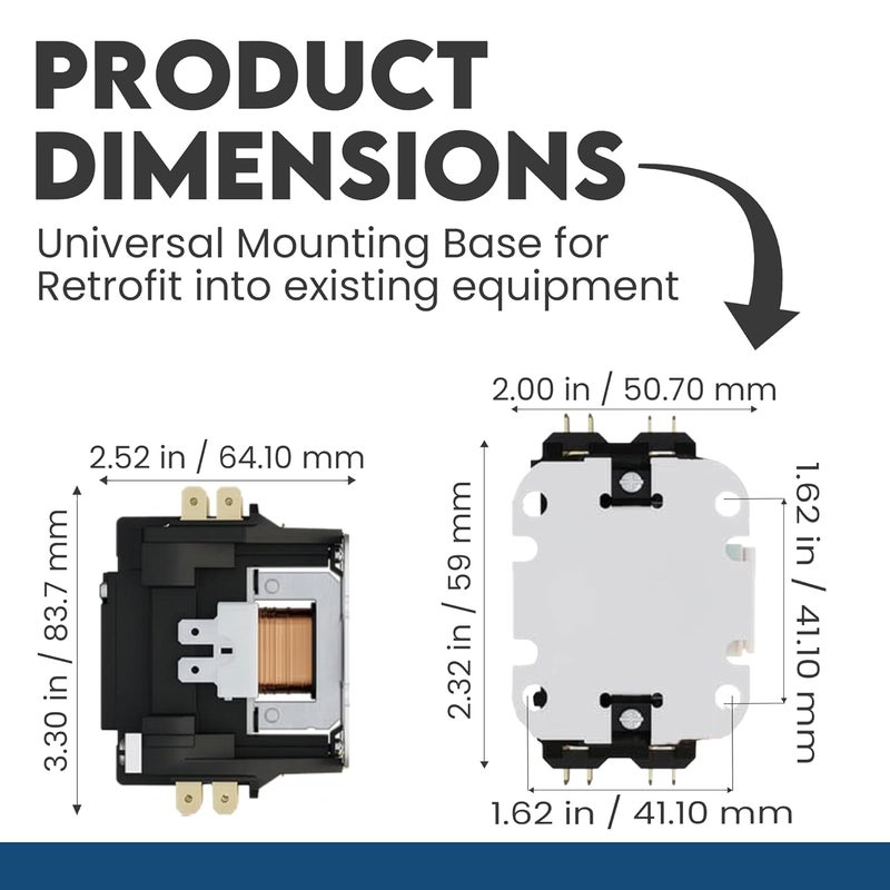 ControlGear Store 1 Pole Definite Purpose Contactor 24V Coil, 30 Amp Definite Purpose, UL Recognized and Approved for use with A2L Refrigerants, Line Lugs, Load Screws, DW301A-12 (1P 30A 24V Coil) - Image 3